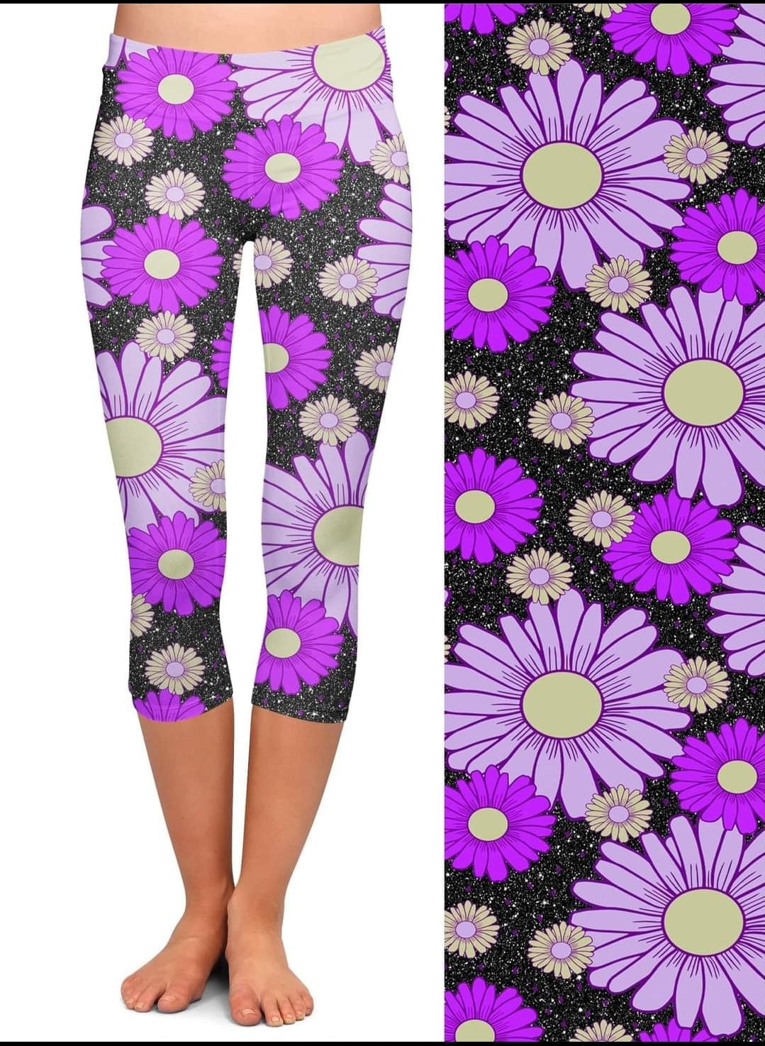 Purple Daisy Leggings and Capri Joggers