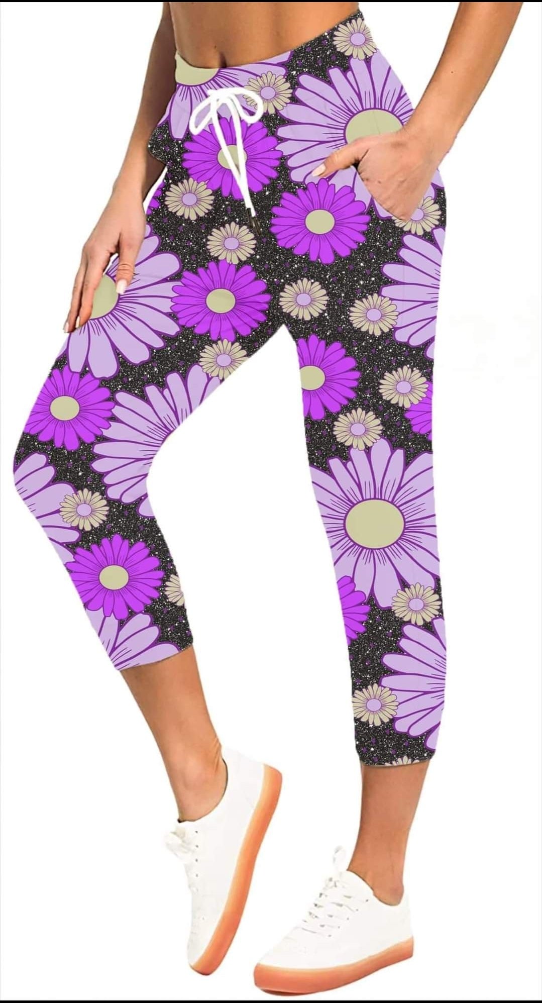 Purple Daisy Leggings and Capri Joggers