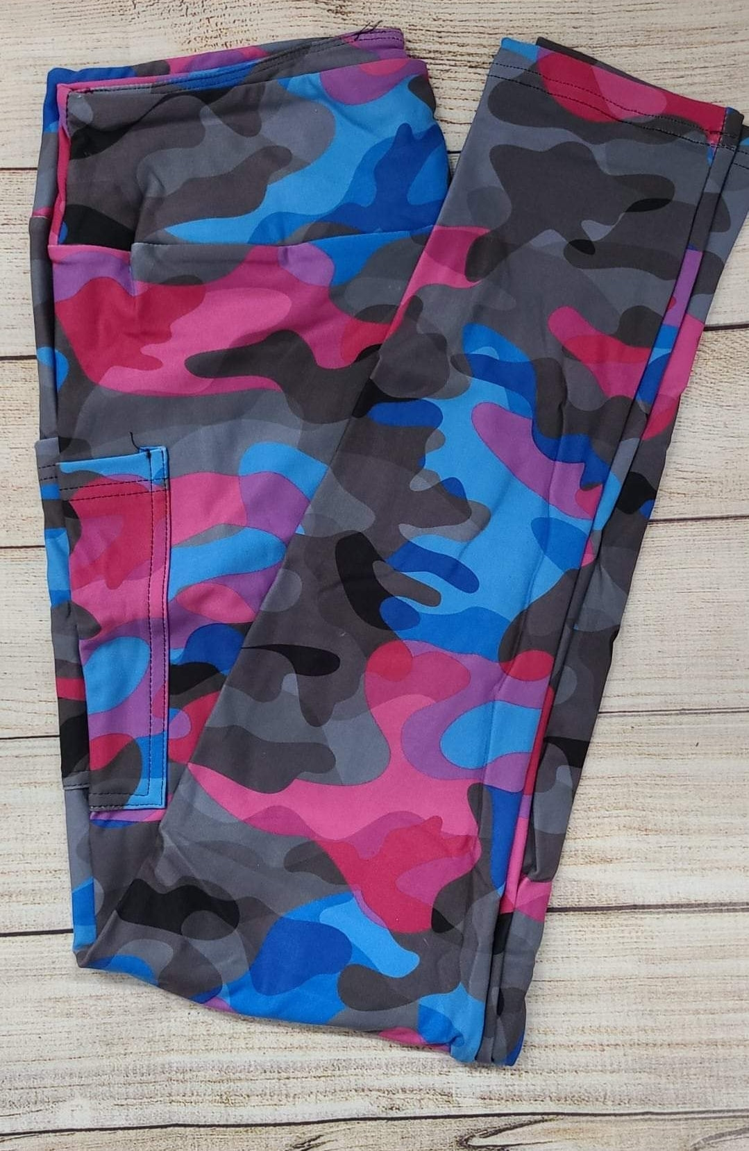 Blue/Pink Camo capris with pockets