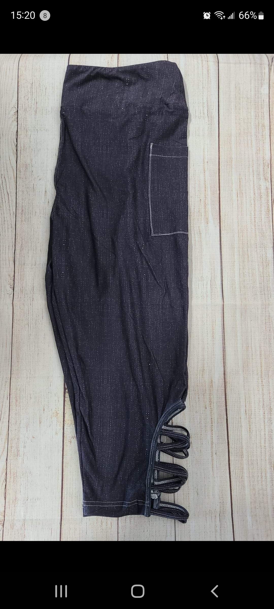 Dark Denim leggings and capris with criss cross