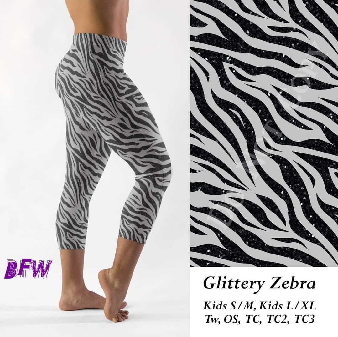 Glittery Zebra leggings, capris, and joggers