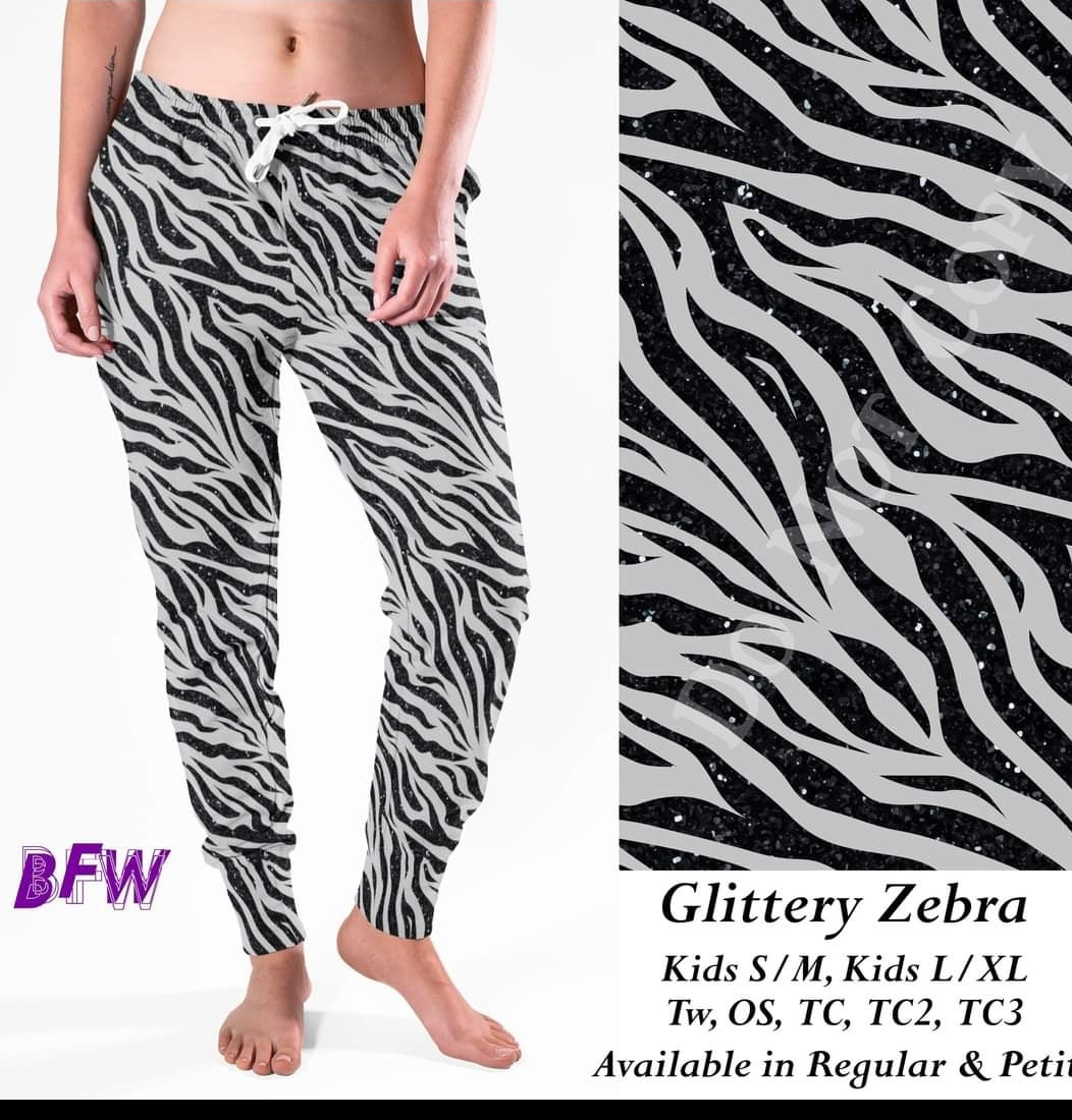 Glittery Zebra leggings, capris, and joggers