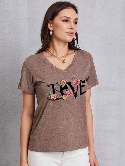 LOVE V-Neck Short Sleeve T-Shirt