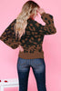 Leopard Ribbed Trim Dropped Shoulder Sweater
