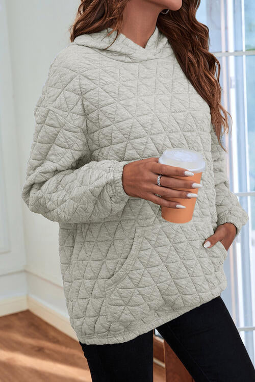 Quilted Long Sleeve Hoodie with Pocket