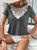 Spliced Lace Contrast Short Sleeve Top
