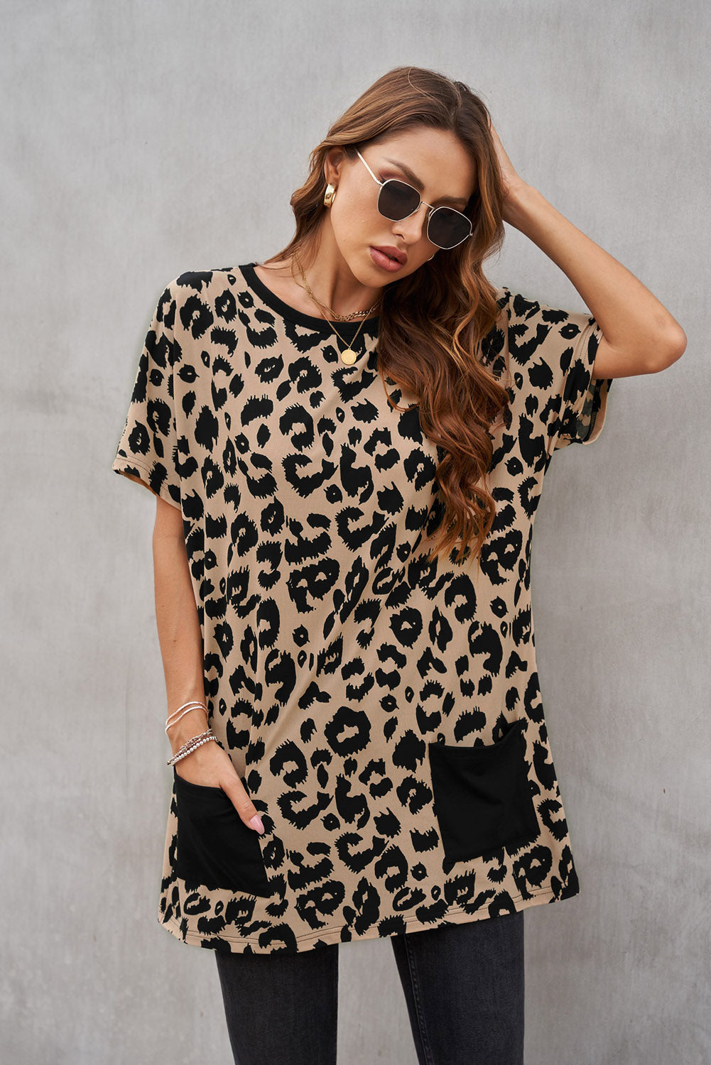 Leopard Pocketed T-Shirt Dress - Keene's