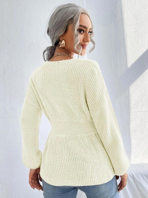 Notched Dropped Shoulder Knit Top