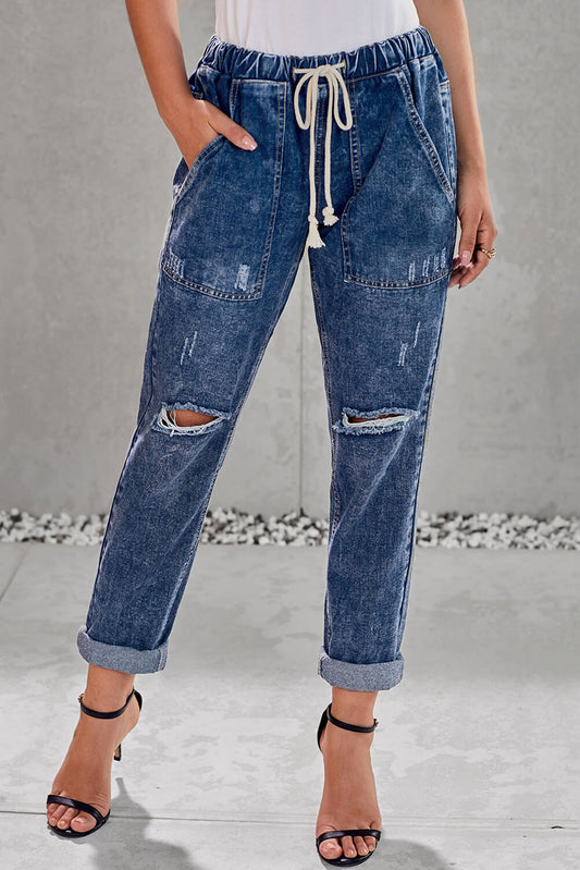 Drawstring Denim Joggers - Keene's