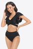 Two-Tone Flutter Sleeve Tied Two-Piece Swimsuit