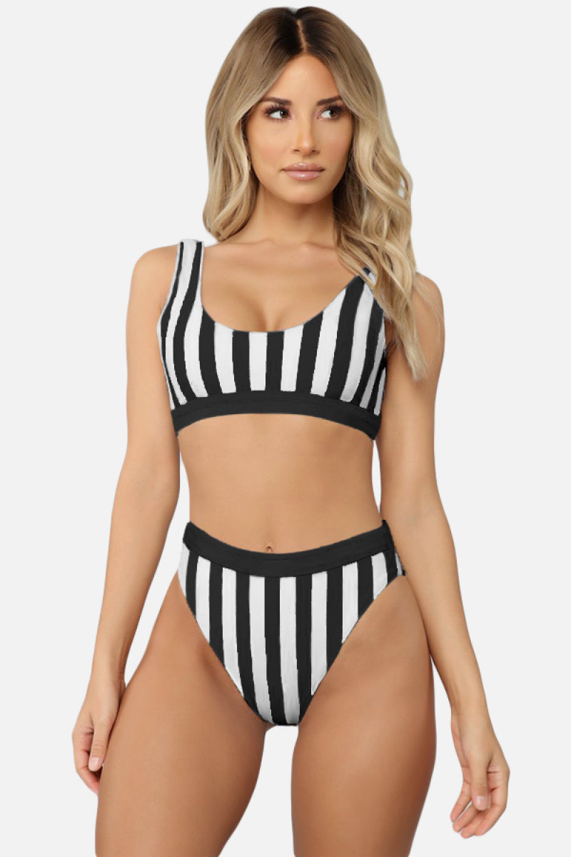 Striped Tank High Waist Bikini - Keene's