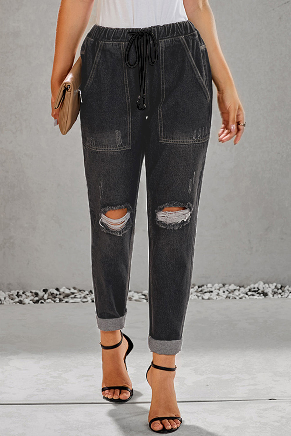 Drawstring Denim Joggers - Keene's