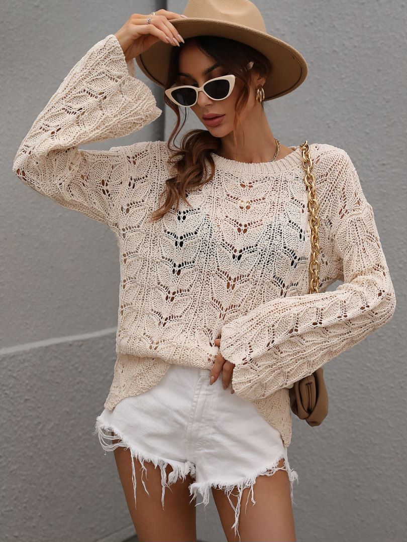 Openwork Dropped Shoulder Knit Top