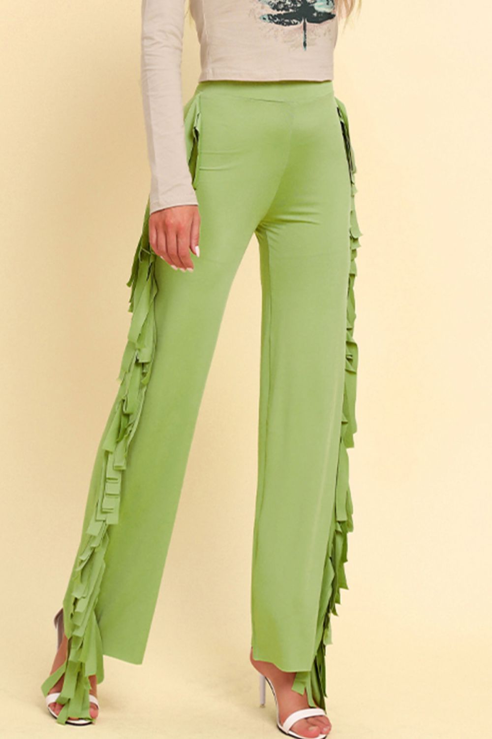 Fringe Trim Wide Leg Pants