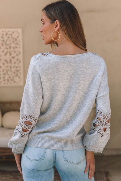 Openwork V-Neck Raglan Sleeve Sweater