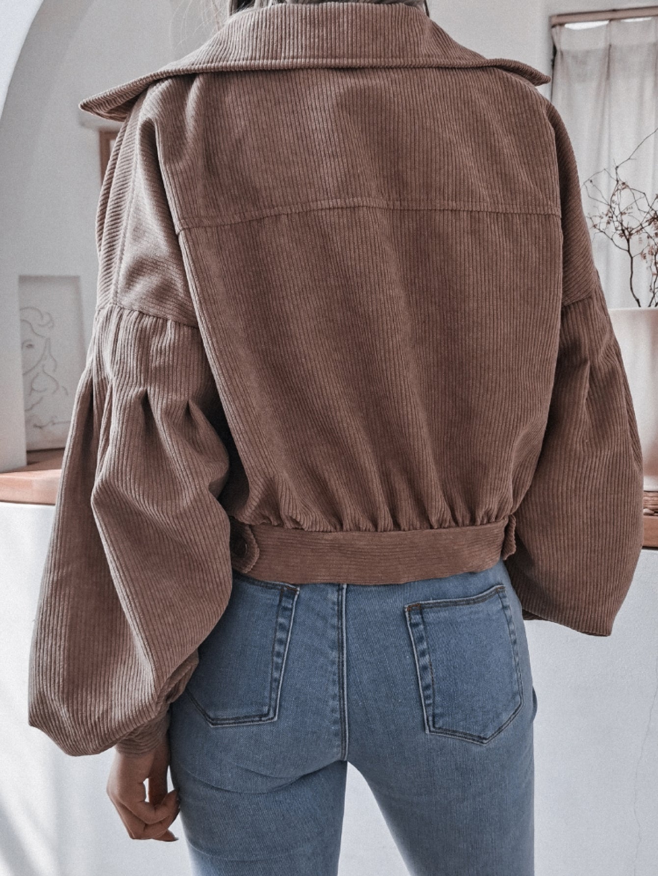 Lantern Sleeve Cropped Corduroy Jacket - Keene's