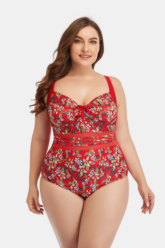 Floral Drawstring Detail One-Piece Swimsuit - Keene's