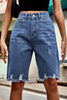 Raw Hem High Waist Denim Shorts with Pockets