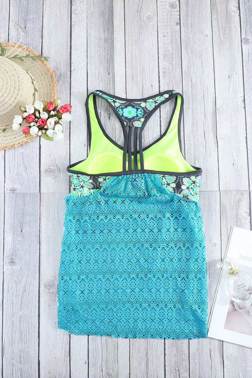 Floral Spliced Lace Two-Piece Swimsuit - Keene's