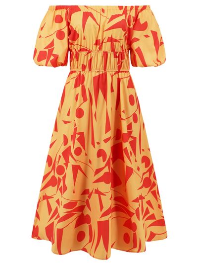 Printed Off-Shoulder Balloon Sleeve Dress