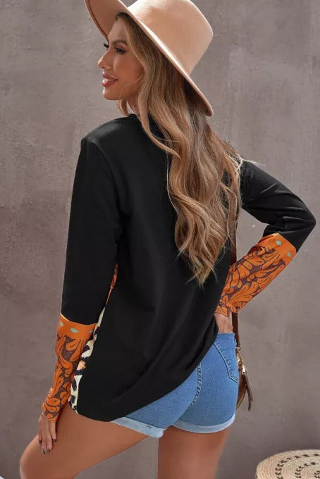 Leopard Stitched Pullover Long Sleeve Top - Keene's