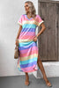 Color Block V-Neck Short Sleeve Slit Dress with Pockets