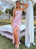 Floral Strapless Side Split Maxi Dress