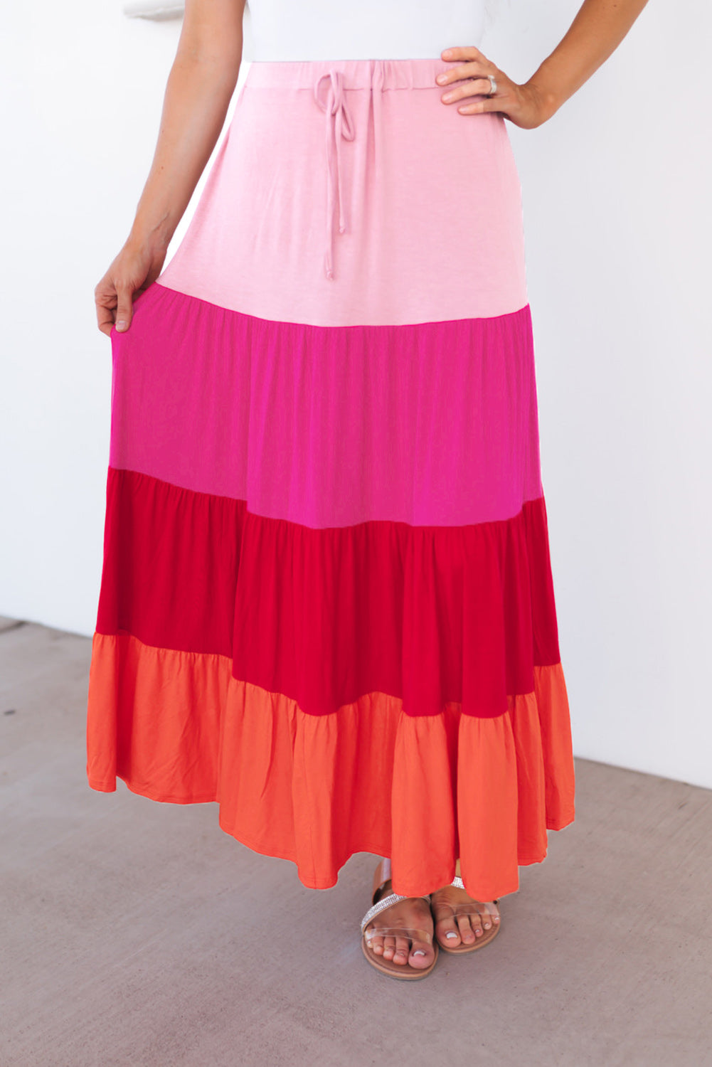 Color Block Tiered Maxi Skirt