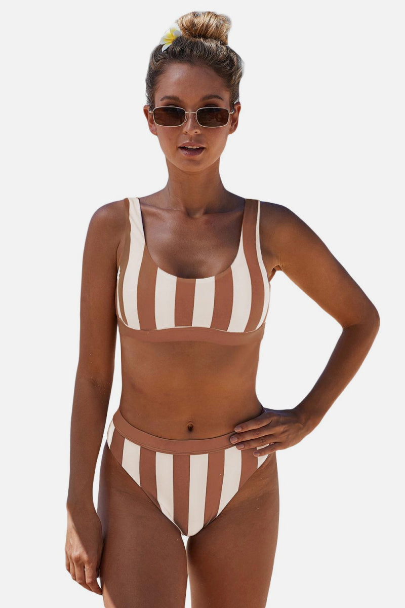 Striped Tank High Waist Bikini - Keene's