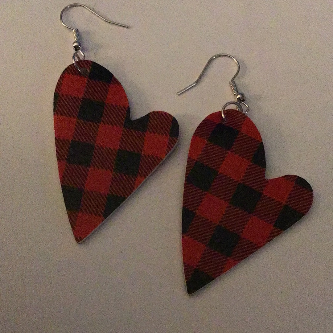 Heart Earrings - 2023 Collection - Black and Red Checked