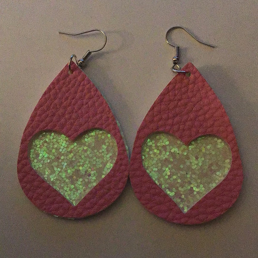 Heart Earrings - 2023 Collection - Pink With White Glitter Heart