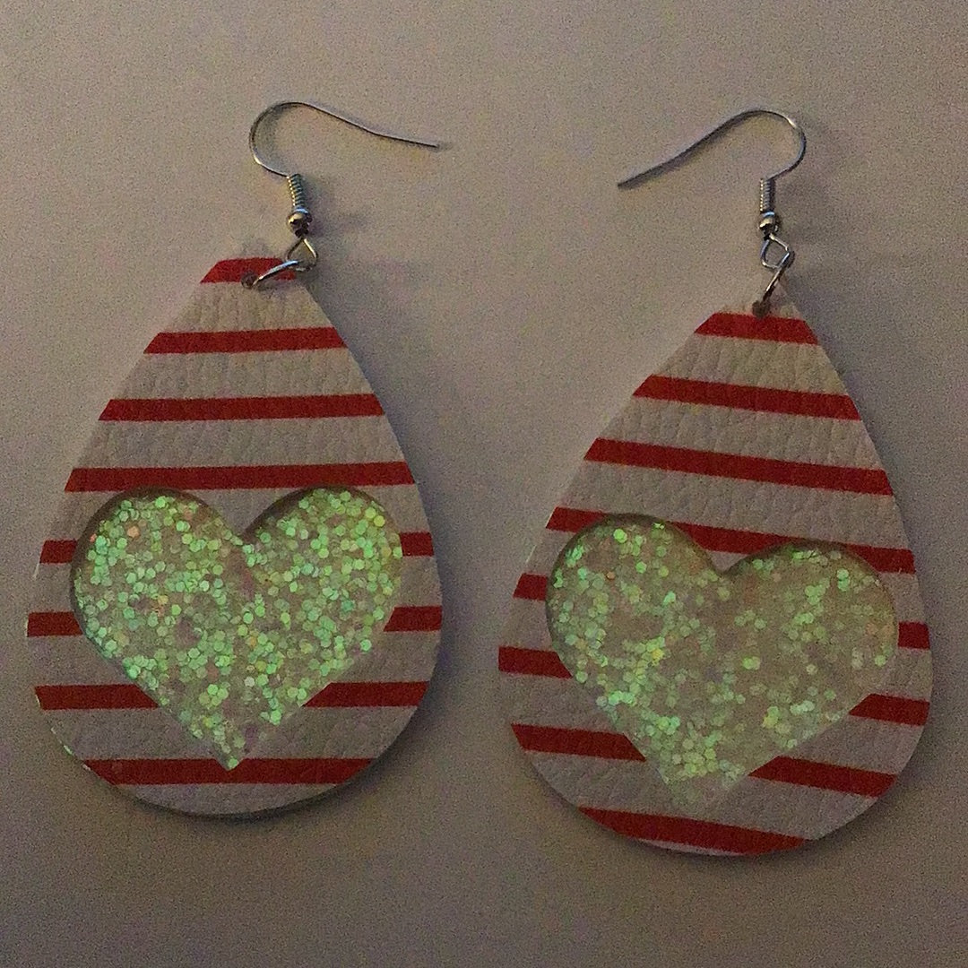 Heart Earrings - 2023 Collection - Red With White Glitter Heart