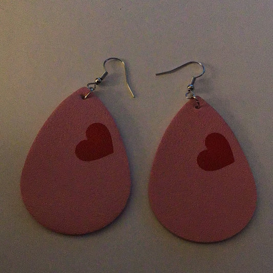 Heart Earrings - 2023 Collection - Pink With Small Red Heart